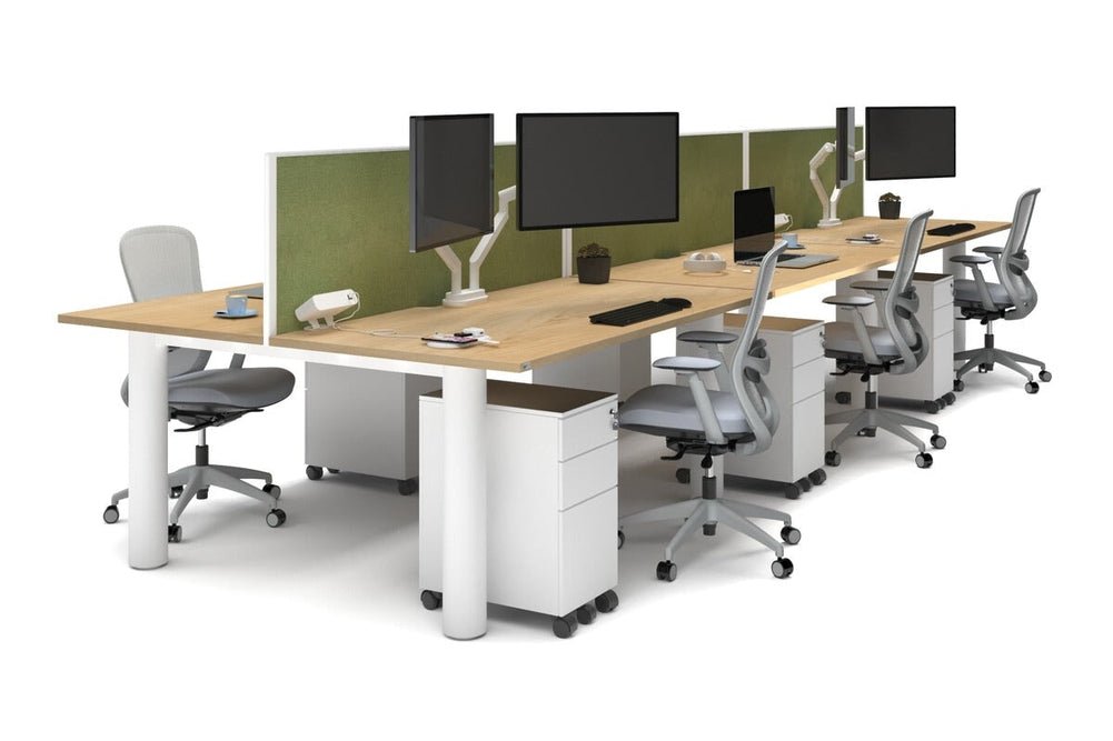 Quadro Cylinder Leg 6 Person Office Workstations [1600L x 800W with Cable Scallop]-white leg maple green moss (500H x 1600W)