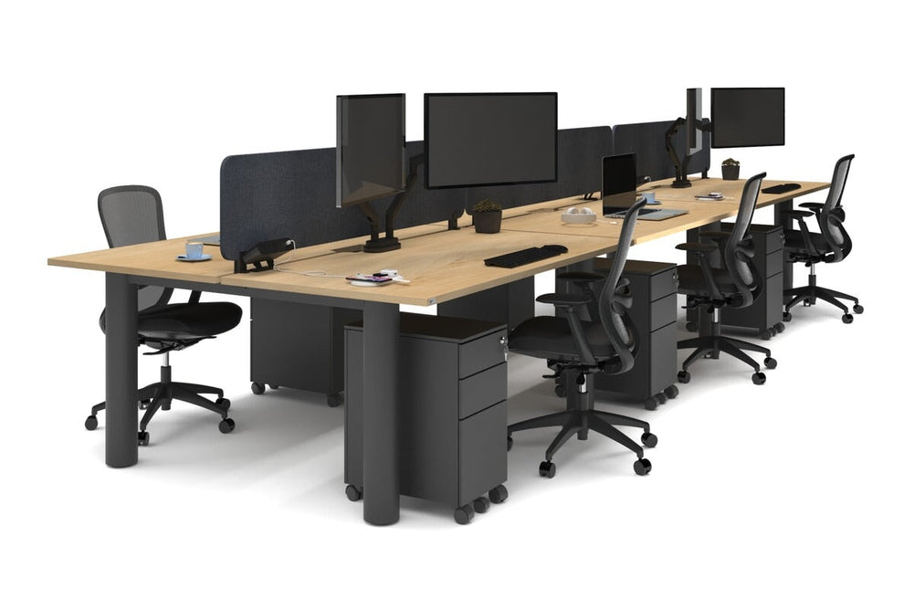 Quadro Cylinder Leg 6 Person Office Workstations [1600L x 800W with Cable Scallop]-black leg maple dark grey acoustic panel (400H x 1600W)