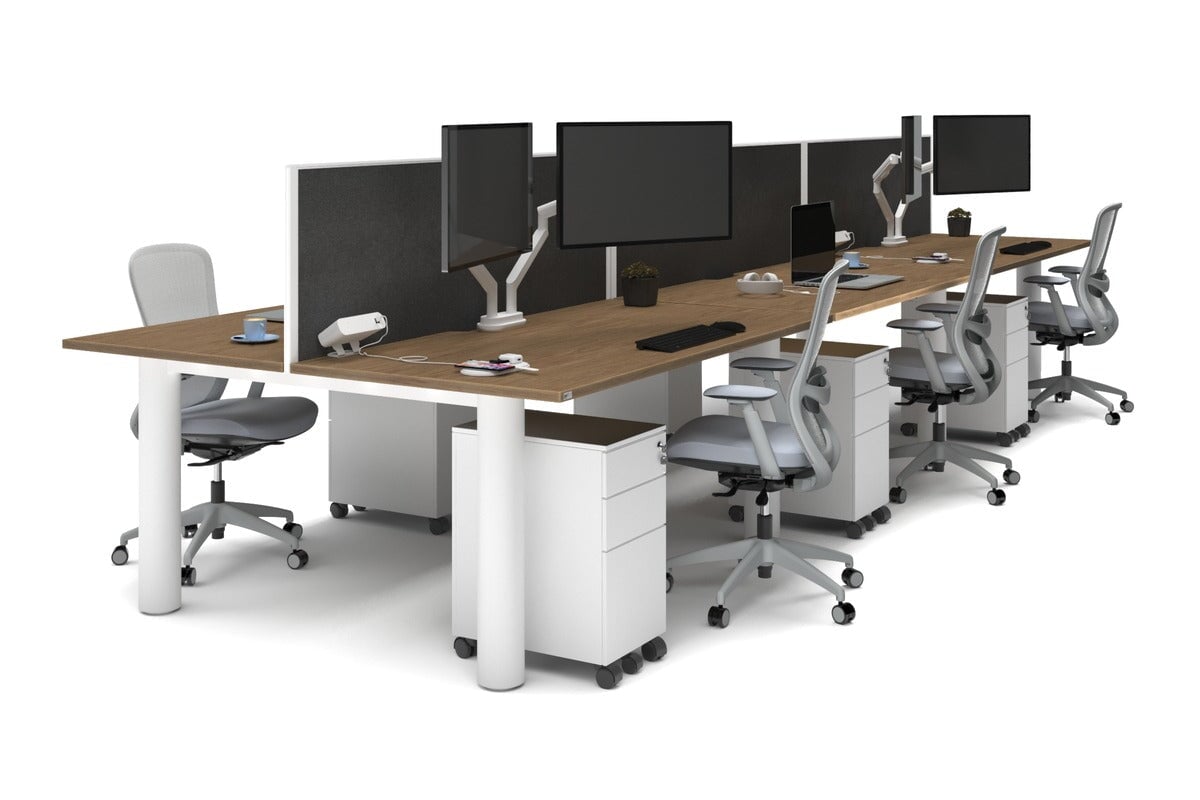 Quadro Cylinder Leg 6 Person Office Workstations [1600L x 800W with Cable Scallop] Jasonl white leg salvage oak moody charcoal (500H x 1600W)