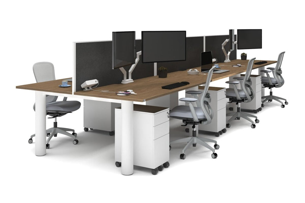 Quadro Cylinder Leg 6 Person Office Workstations [1600L x 800W with Cable Scallop]-white leg salvage oak moody charcoal (500H x 1600W)