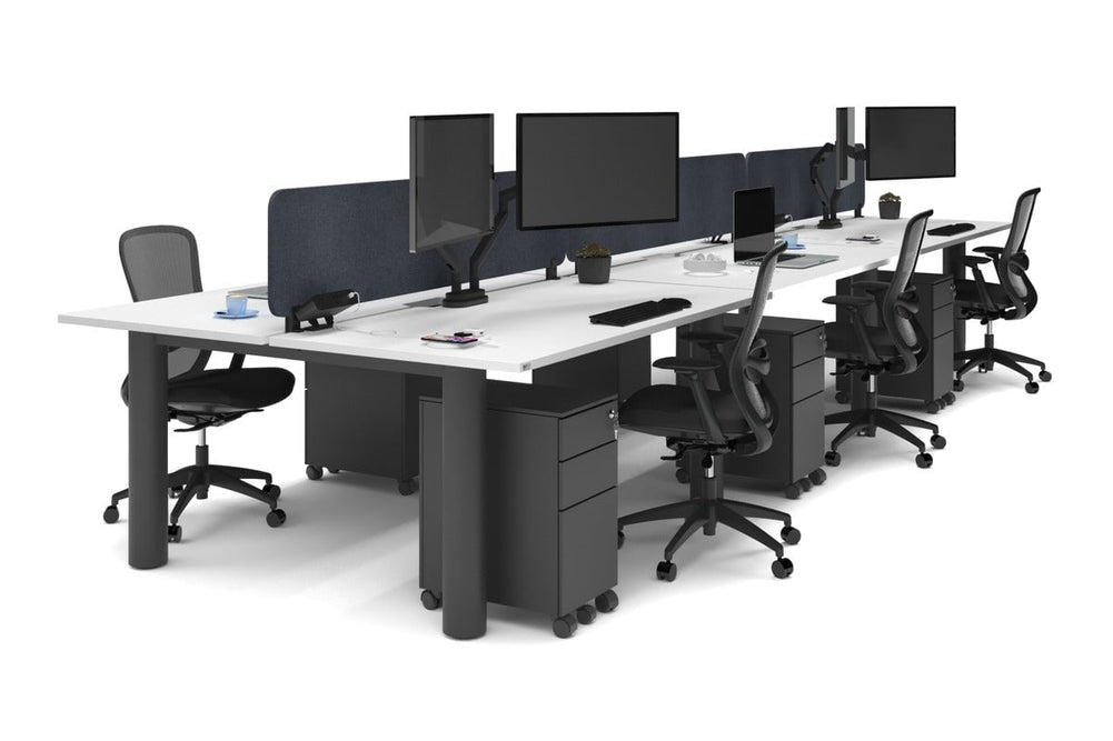 Quadro Cylinder Leg 6 Person Office Workstations [1600L x 800W with Cable Scallop]-black leg white dark grey acoustic panel (400H x 1600W)