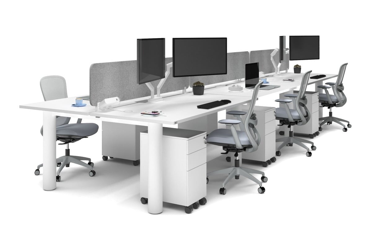 Quadro Cylinder Leg 6 Person Office Workstations [1600L x 800W with Cable Scallop] Jasonl white leg white light grey echo panel (400H x 1600W)