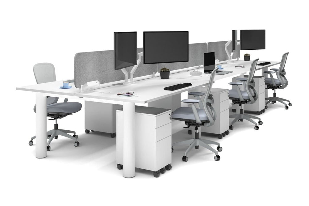 Quadro Cylinder Leg 6 Person Office Workstations [1600L x 800W with Cable Scallop]-white leg white light grey acoustic panel (400H x 1600W)