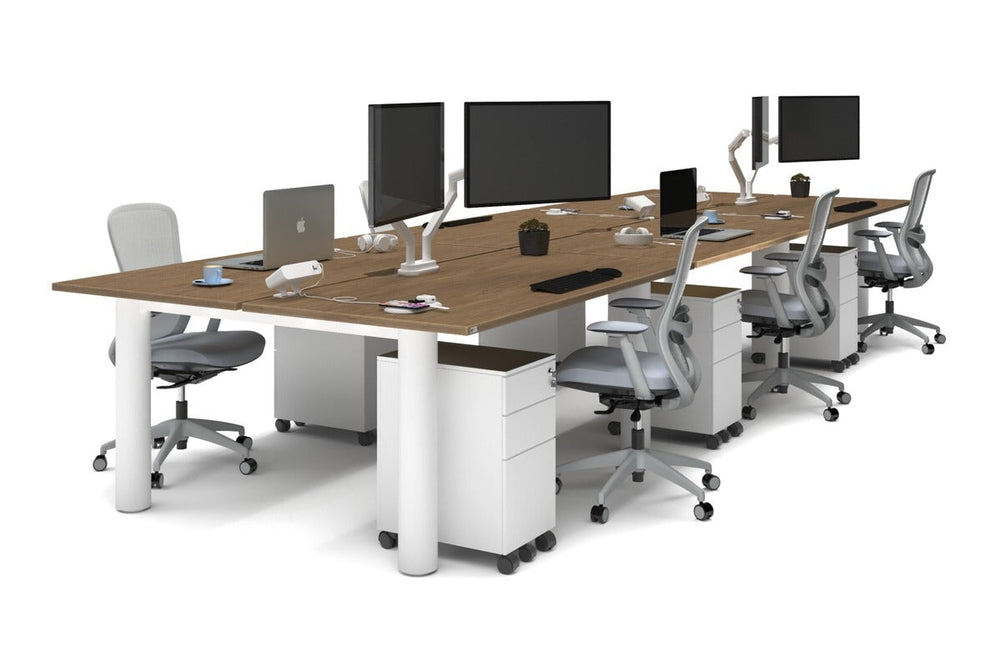 Quadro Cylinder Leg 6 Person Office Workstations [1600L x 800W with Cable Scallop]-white leg salvage oak none