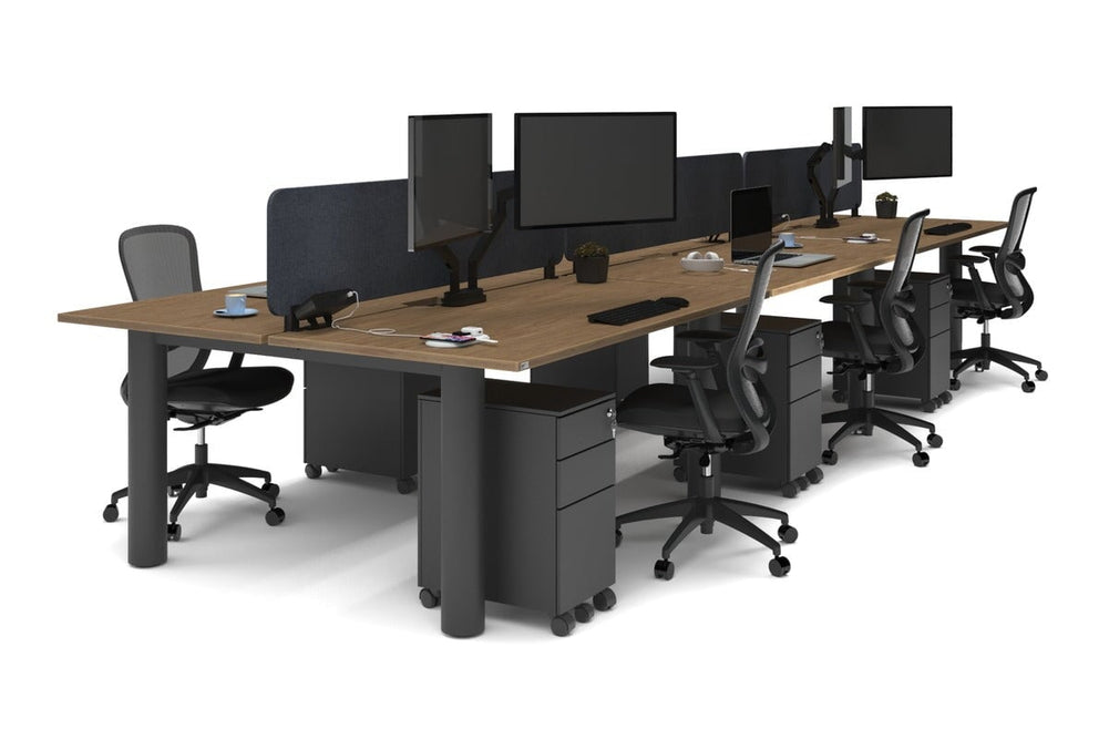 Quadro Cylinder Leg 6 Person Office Workstations [1600L x 800W with Cable Scallop]-black leg salvage oak dark grey acoustic panel (400H x 1600W)