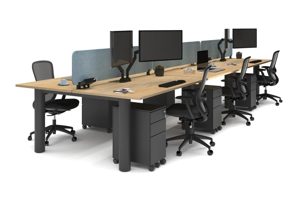Quadro Cylinder Leg 6 Person Office Workstations [1600L x 800W with Cable Scallop]-black leg maple blue acoustic panel (400H x 1600W)