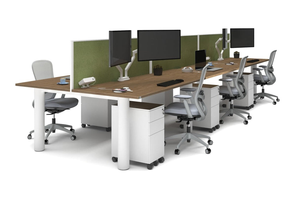 Quadro Cylinder Leg 6 Person Office Workstations [1600L x 800W with Cable Scallop]-white leg salvage oak green moss (500H x 1600W)
