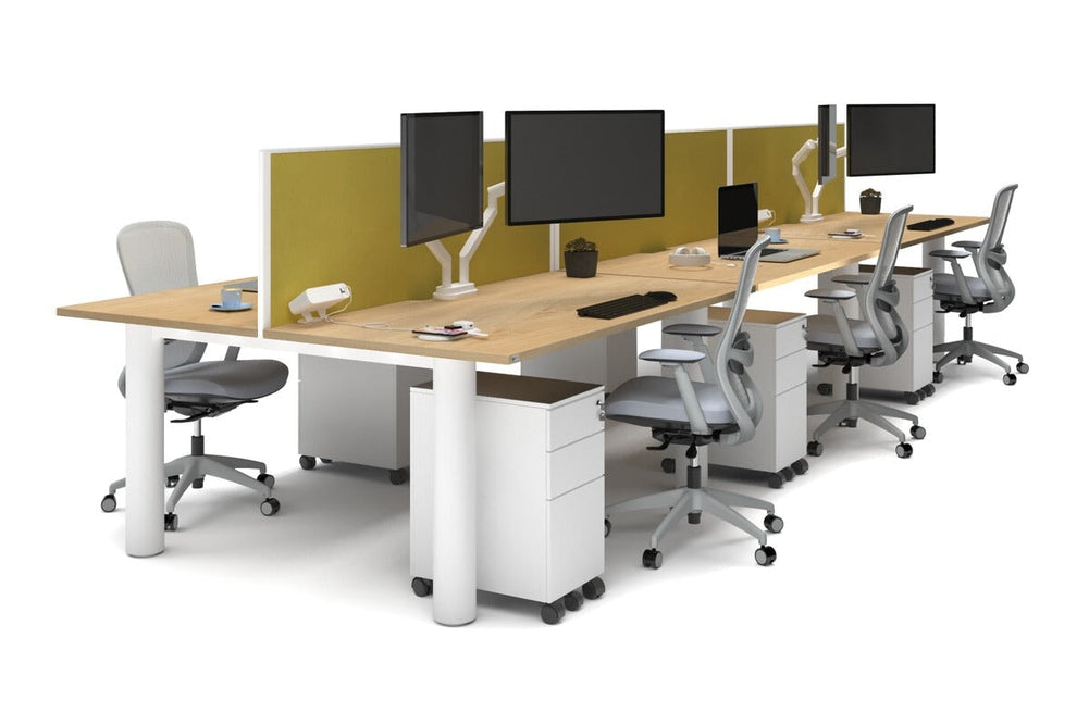Quadro Cylinder Leg 6 Person Office Workstations [1600L x 800W with Cable Scallop]-white leg maple mustard yellow (500H x 1600W)