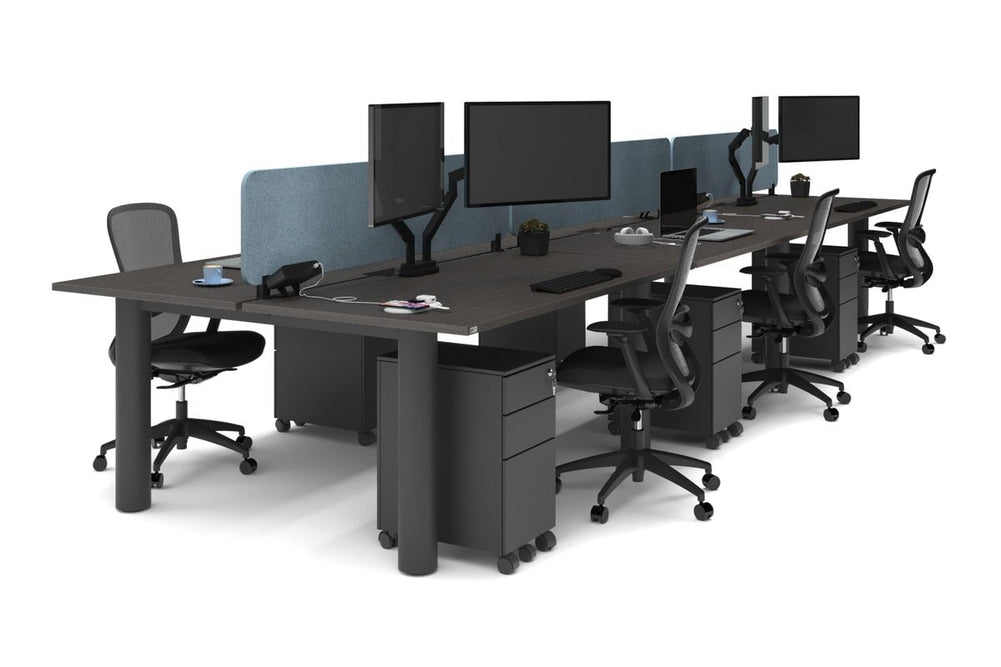 Quadro Cylinder Leg 6 Person Office Workstations [1600L x 800W with Cable Scallop]-black leg dark oak blue acoustic panel (400H x 1600W)