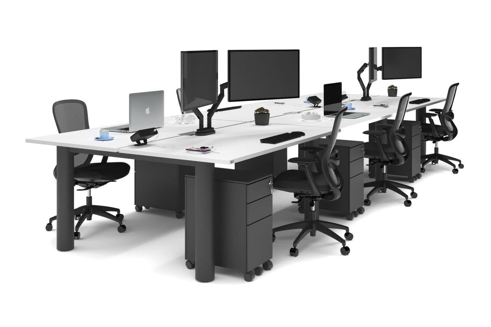Quadro Cylinder Leg 6 Person Office Workstations [1600L x 800W with Cable Scallop]-black leg white none