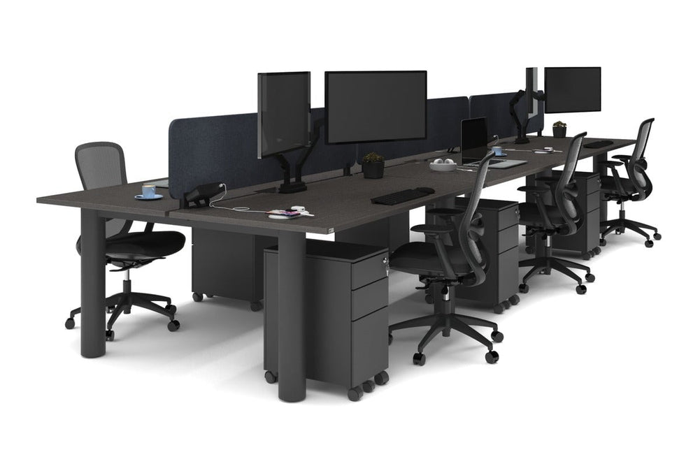 Quadro Cylinder Leg 6 Person Office Workstations [1600L x 800W with Cable Scallop]-black leg dark oak dark grey acoustic panel (400H x 1600W)