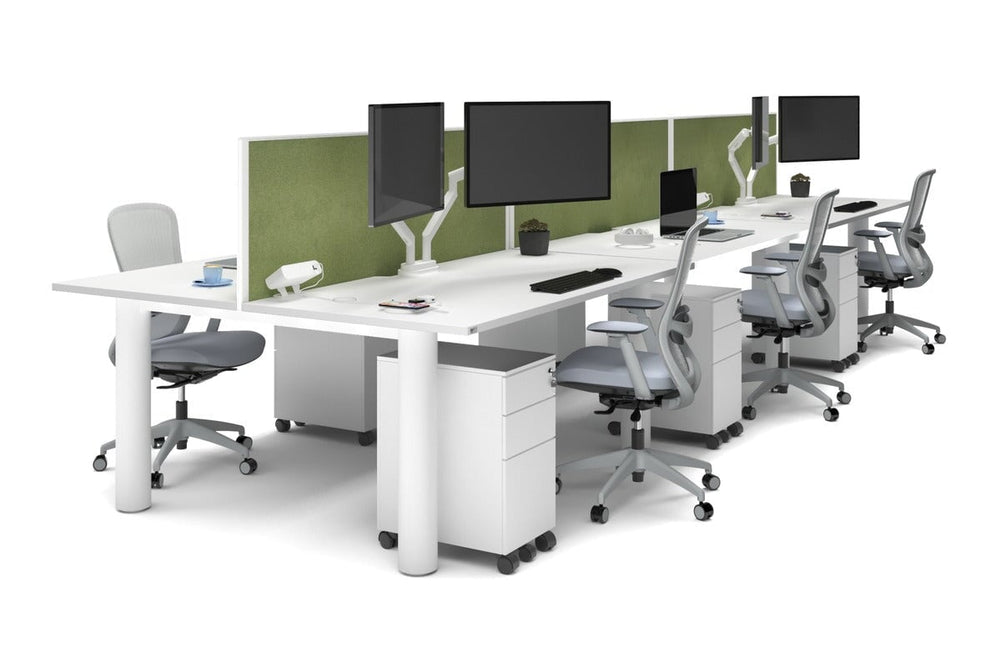 Quadro Cylinder Leg 6 Person Office Workstations [1600L x 800W with Cable Scallop]-white leg white green moss (500H x 1600W)