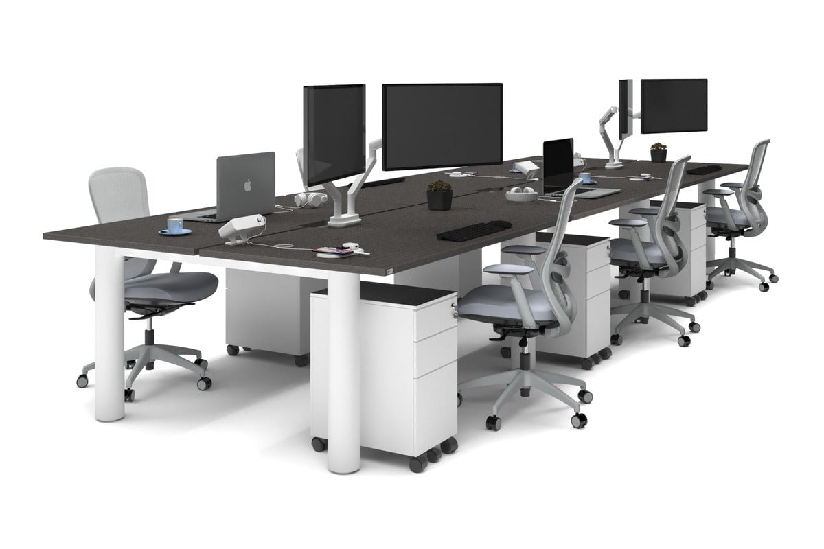 Quadro Cylinder Leg 6 Person Office Workstations [1600L x 800W with Cable Scallop] Jasonl white leg dark oak none