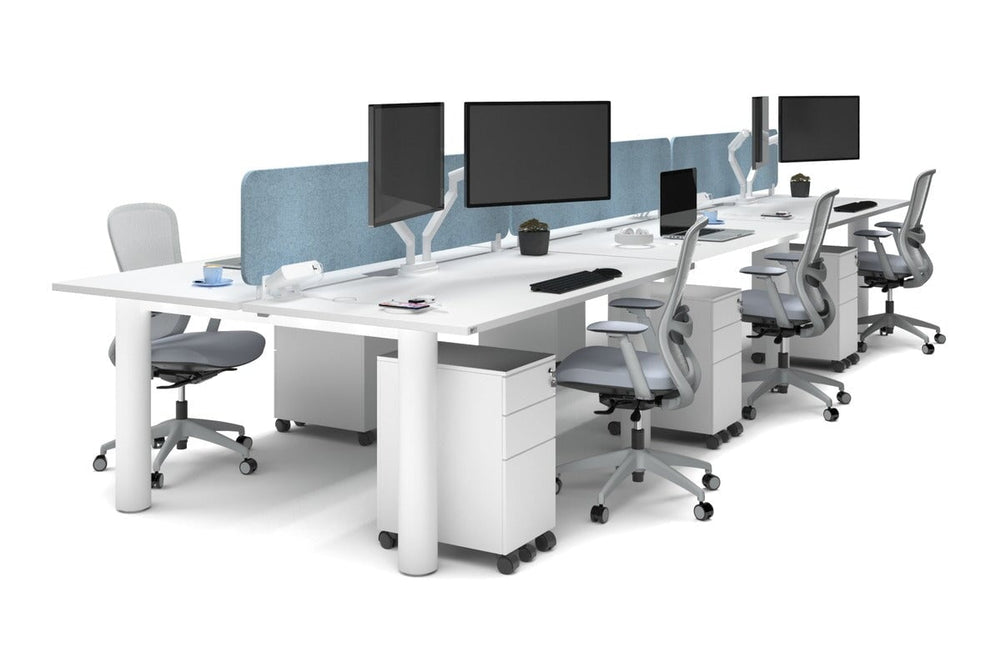 Quadro Cylinder Leg 6 Person Office Workstations [1600L x 800W with Cable Scallop]-white leg white blue acoustic panel (400H x 1600W)