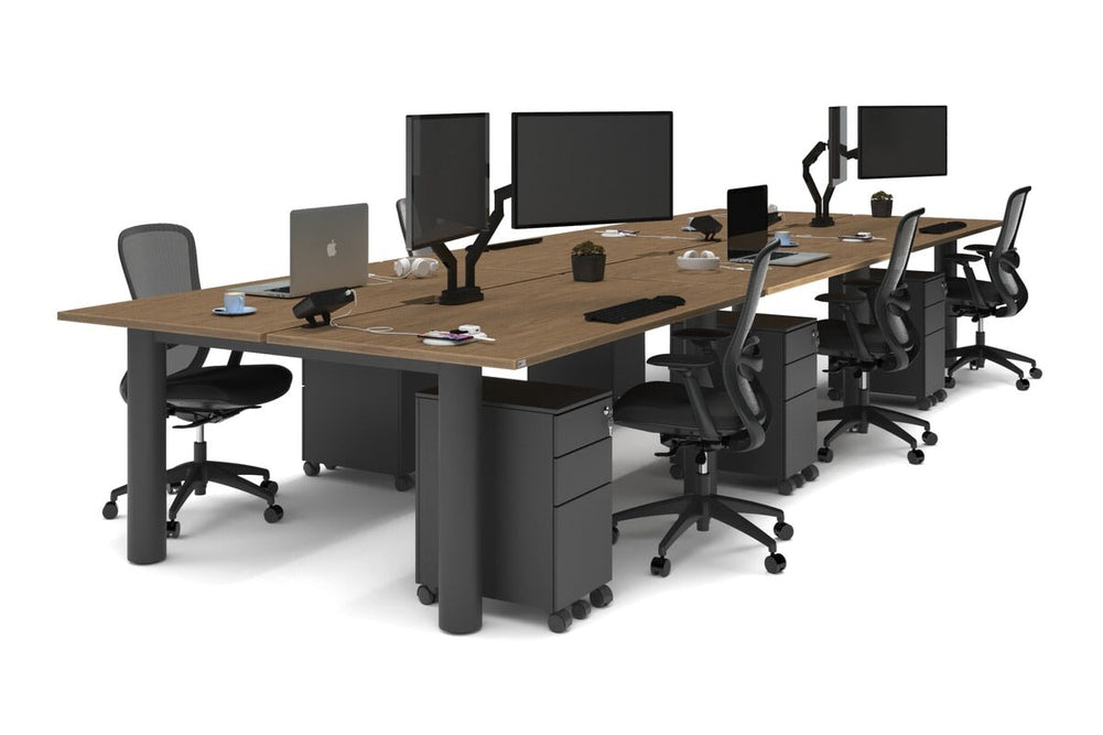 Quadro Cylinder Leg 6 Person Office Workstations [1600L x 800W with Cable Scallop]-black leg salvage oak none