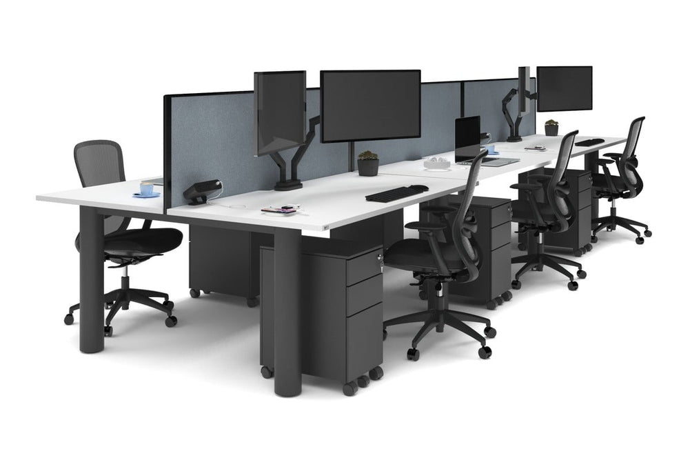 Quadro Cylinder Leg 6 Person Office Workstations [1600L x 800W with Cable Scallop]-black leg white cool grey (500H x 1600W)