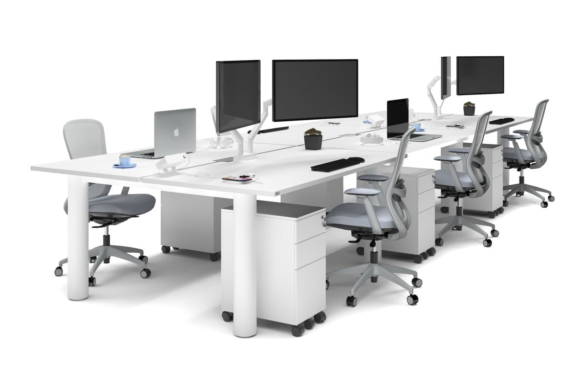 Quadro Cylinder Leg 6 Person Office Workstations [1600L x 800W with Cable Scallop] Jasonl white leg white none
