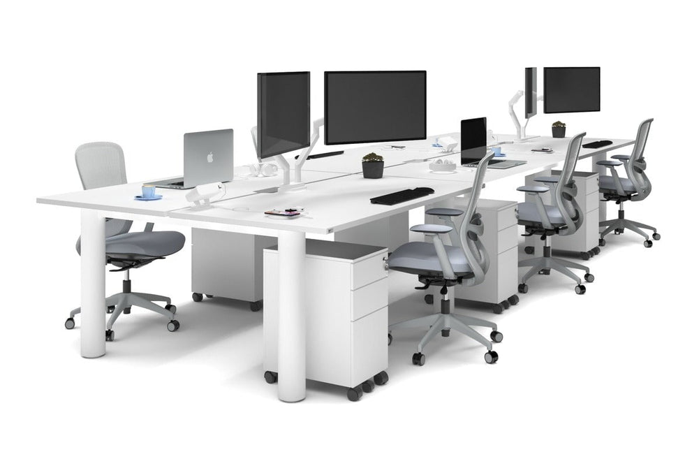 Quadro Cylinder Leg 6 Person Office Workstations [1600L x 800W with Cable Scallop]-white leg white none