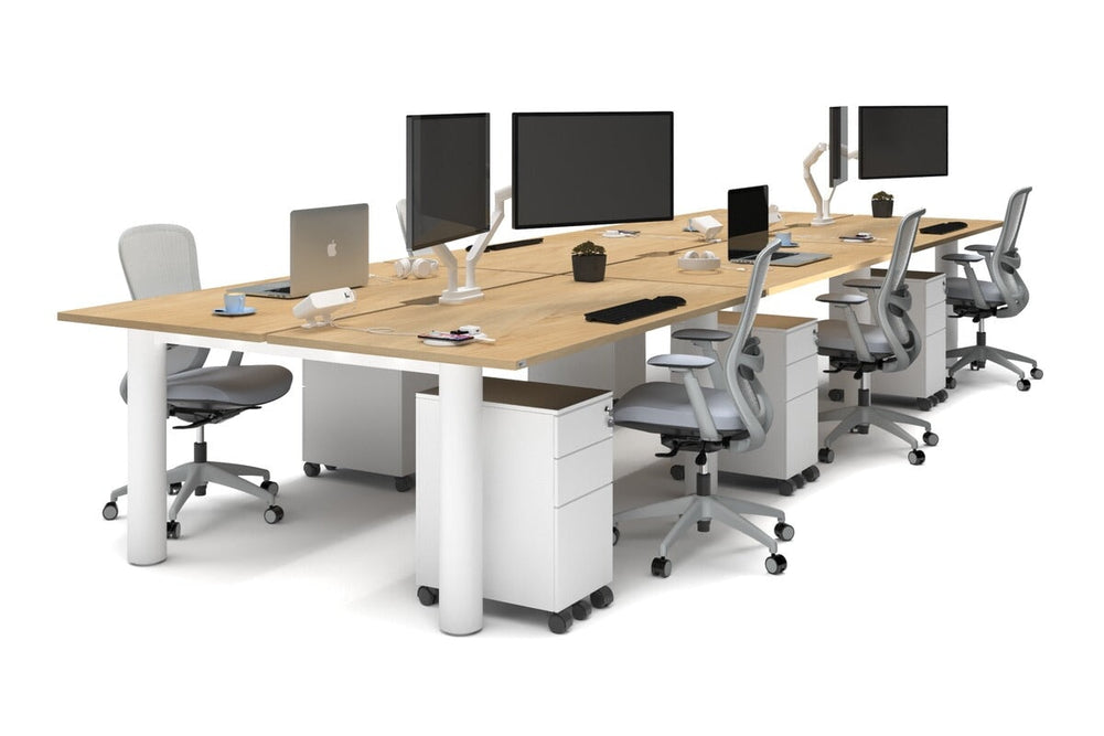 Quadro Cylinder Leg 6 Person Office Workstations [1600L x 800W with Cable Scallop]-white leg maple none