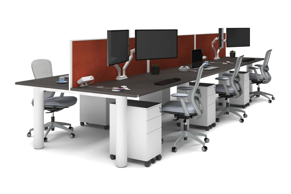 Quadro Cylinder Leg 6 Person Office Workstations [1600L x 800W with Cable Scallop]-white leg dark oak orange squash (500H x 1600W)