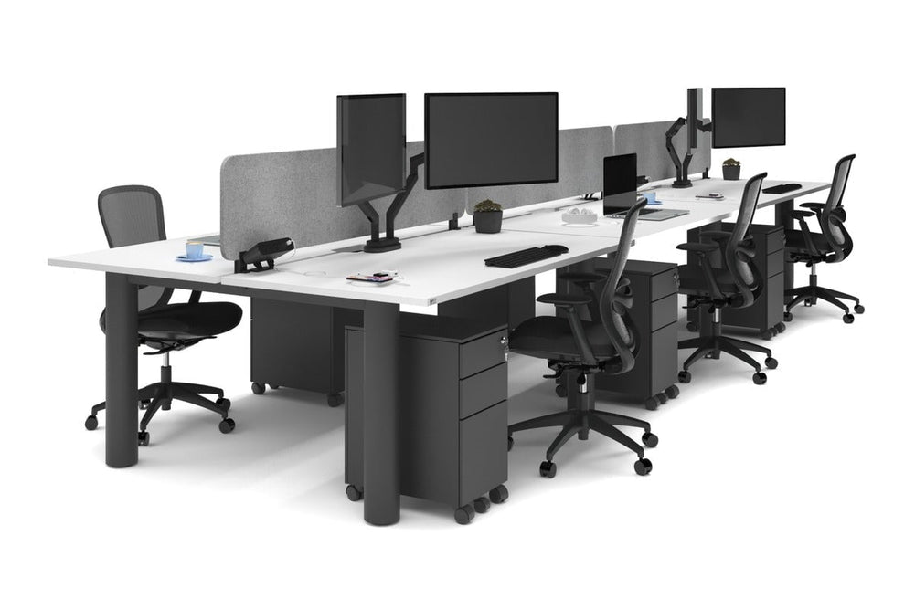 Quadro Cylinder Leg 6 Person Office Workstations [1600L x 800W with Cable Scallop]-black leg white light grey acoustic panel (400H x 1600W)
