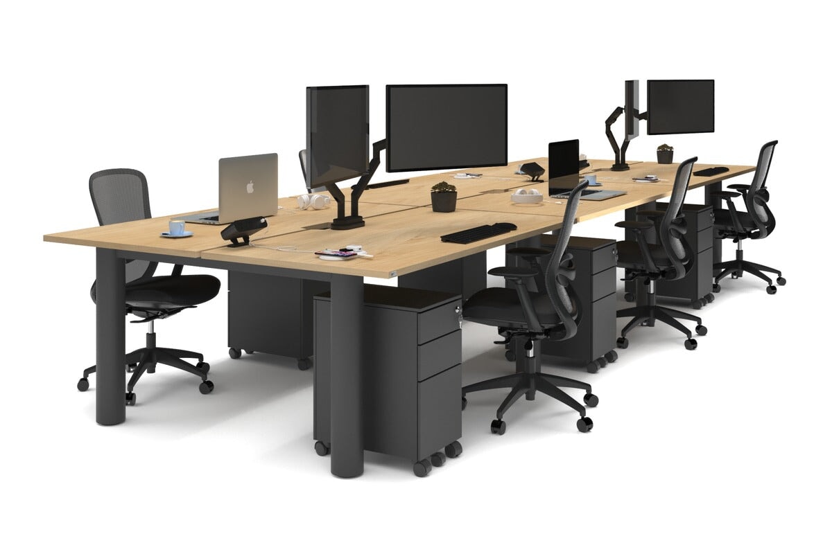 Quadro Cylinder Leg 6 Person Office Workstations [1600L x 800W with Cable Scallop] Jasonl black leg maple none
