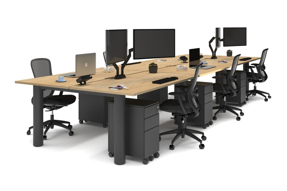 Quadro Cylinder Leg 6 Person Office Workstations [1600L x 800W with Cable Scallop]-black leg maple none