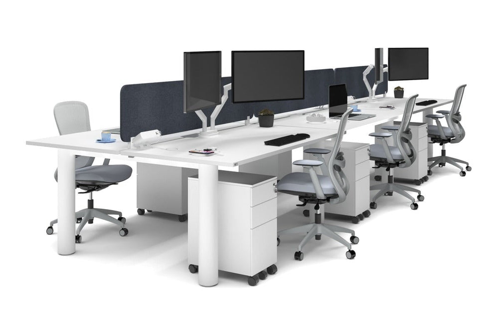 Quadro Cylinder Leg 6 Person Office Workstations [1600L x 800W with Cable Scallop]-white leg white dark grey acoustic panel (400H x 1600W)