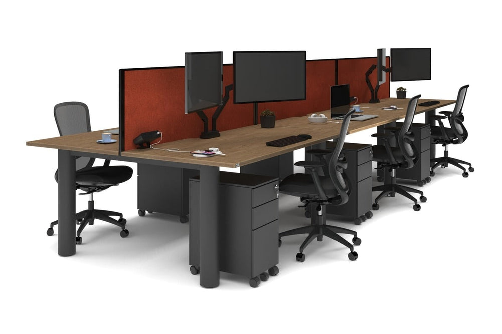 Quadro Cylinder Leg 6 Person Office Workstations [1600L x 800W with Cable Scallop]-black leg salvage oak orange squash (500H x 1600W)
