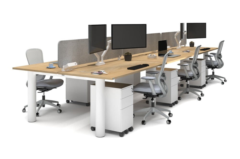 Quadro Cylinder Leg 6 Person Office Workstations [1600L x 800W with Cable Scallop]-white leg maple light grey acoustic panel (400H x 1600W)