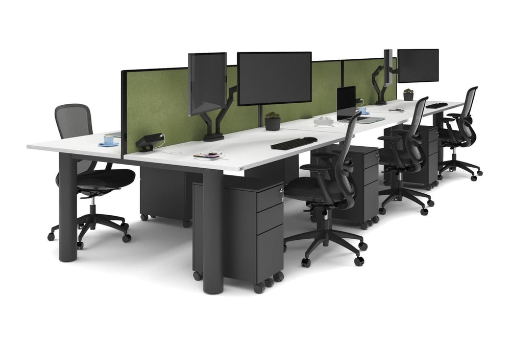 Quadro Cylinder Leg 6 Person Office Workstations [1600L x 800W with Cable Scallop]-black leg white green moss (500H x 1600W)