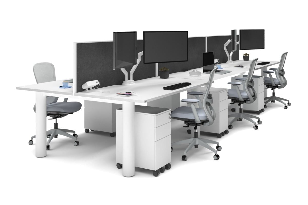 Quadro Cylinder Leg 6 Person Office Workstations [1600L x 800W with Cable Scallop] Jasonl white leg white moody charcoal (500H x 1600W)
