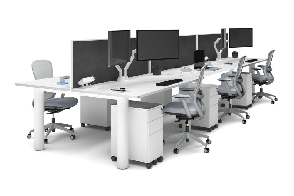 Quadro Cylinder Leg 6 Person Office Workstations [1600L x 800W with Cable Scallop]-white leg white moody charcoal (500H x 1600W)