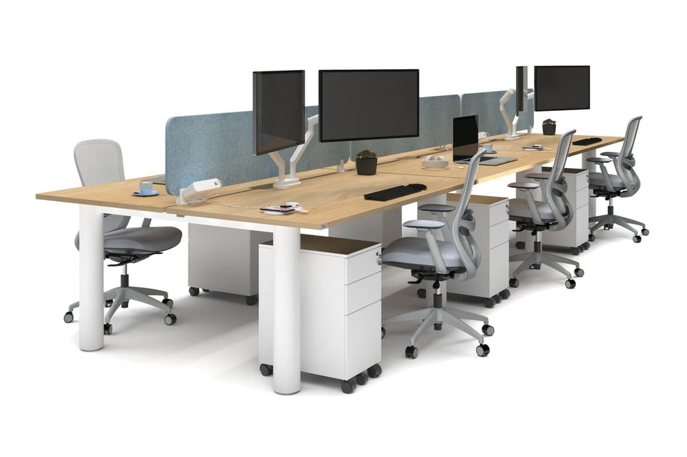 Quadro Cylinder Leg 6 Person Office Workstations [1600L x 800W with Cable Scallop]-white leg maple blue acoustic panel (400H x 1600W)