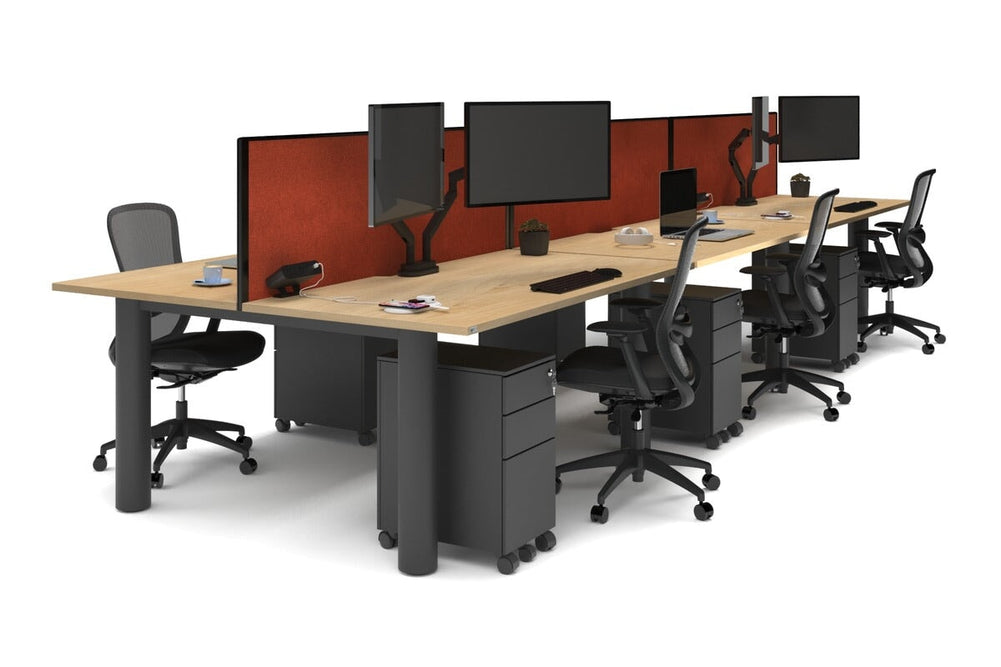 Quadro Cylinder Leg 6 Person Office Workstations [1600L x 800W with Cable Scallop]-black leg maple orange squash (500H x 1600W)