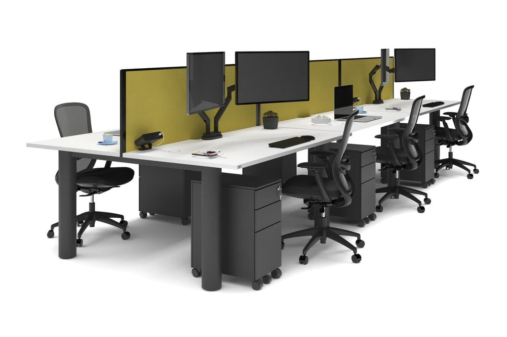 Quadro Cylinder Leg 6 Person Office Workstations [1600L x 800W with Cable Scallop]-black leg white mustard yellow (500H x 1600W)