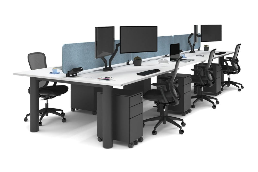 Quadro Cylinder Leg 6 Person Office Workstations [1600L x 800W with Cable Scallop]-black leg white blue acoustic panel (400H x 1600W)