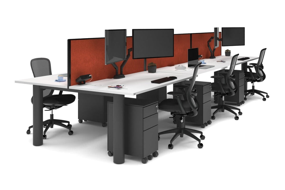 Quadro Cylinder Leg 6 Person Office Workstations [1600L x 800W with Cable Scallop]-black leg white orange squash (500H x 1600W)
