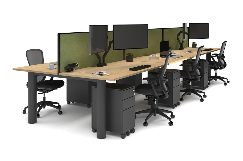 Quadro Cylinder Leg 6 Person Office Workstations [1600L x 800W with Cable Scallop]-black leg maple green moss (500H x 1600W)