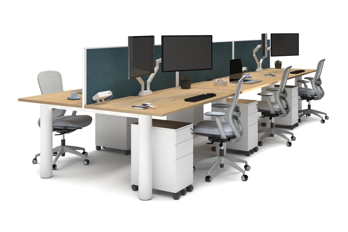 Quadro Cylinder Leg 6 Person Office Workstations [1600L x 800W with Cable Scallop] Jasonl white leg maple deep blue (500H x 1600W)