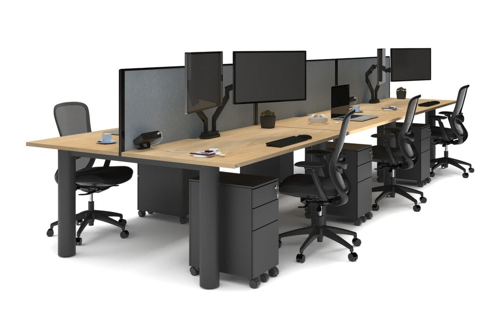 Quadro Cylinder Leg 6 Person Office Workstations [1600L x 800W with Cable Scallop]-black leg maple cool grey (500H x 1600W)