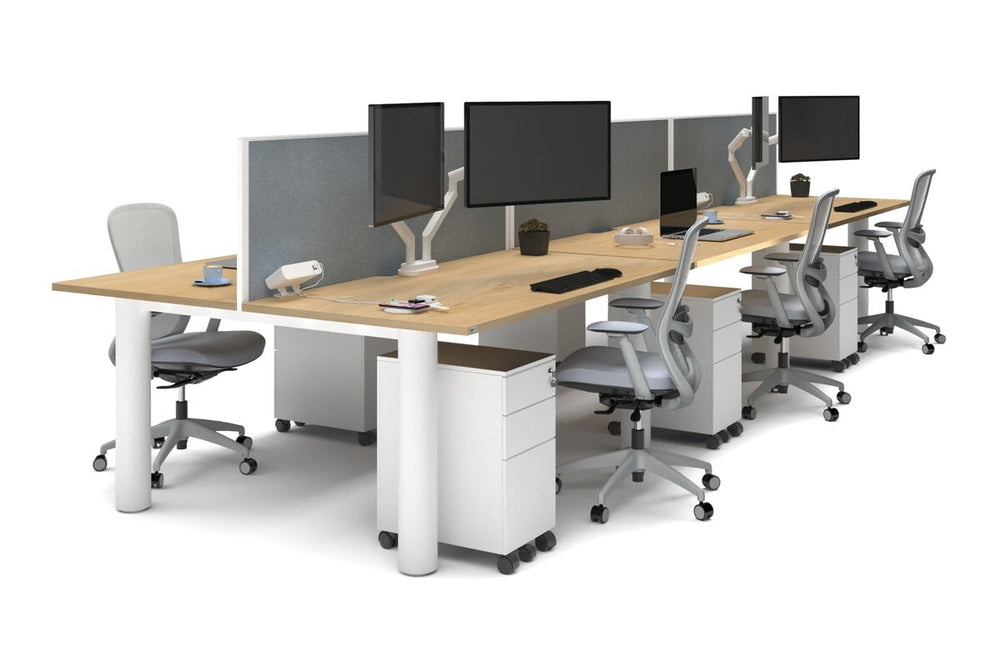 Quadro Cylinder Leg 6 Person Office Workstations [1600L x 800W with Cable Scallop]-white leg maple cool grey (500H x 1600W)