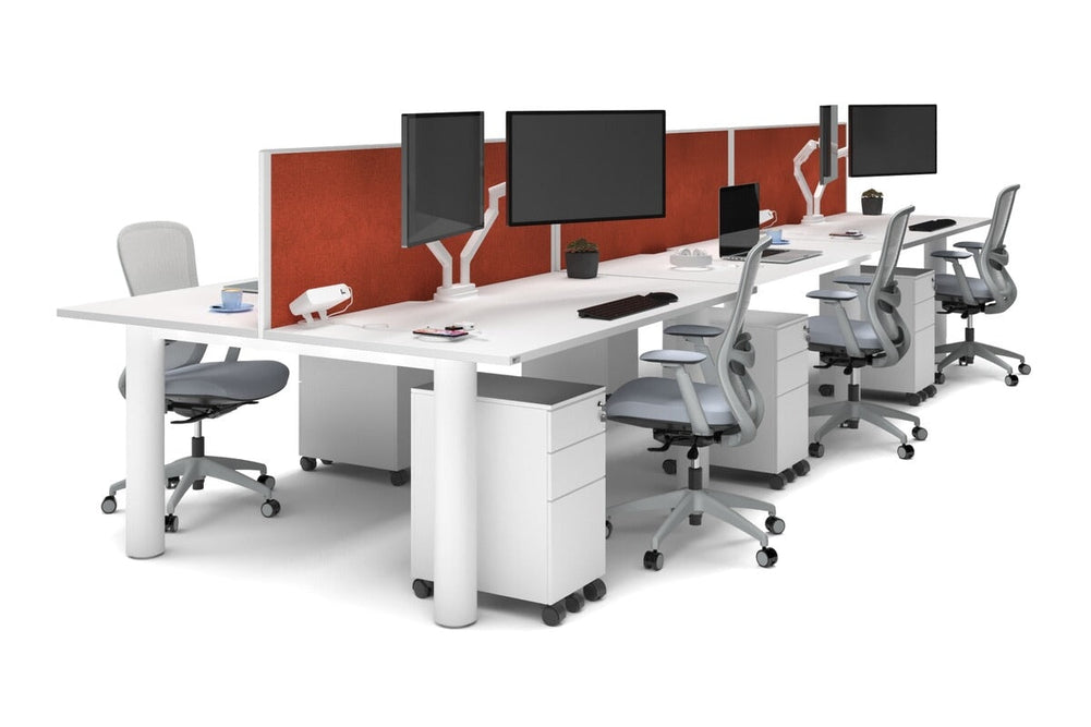 Quadro Cylinder Leg 6 Person Office Workstations [1600L x 800W with Cable Scallop]-white leg white orange squash (500H x 1600W)