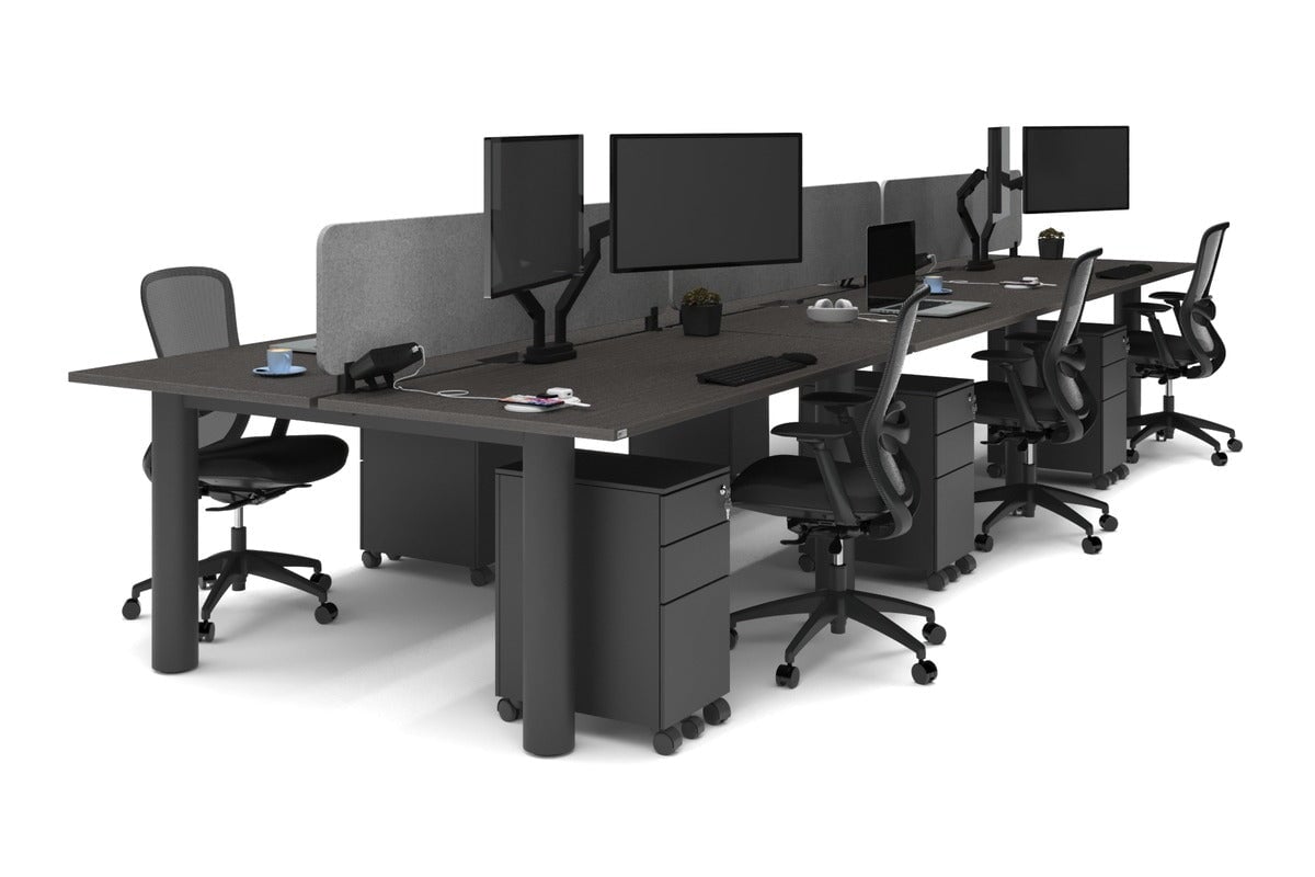 Quadro Cylinder Leg 6 Person Office Workstations [1600L x 800W with Cable Scallop] Jasonl black leg dark oak light grey echo panel (400H x 1600W)