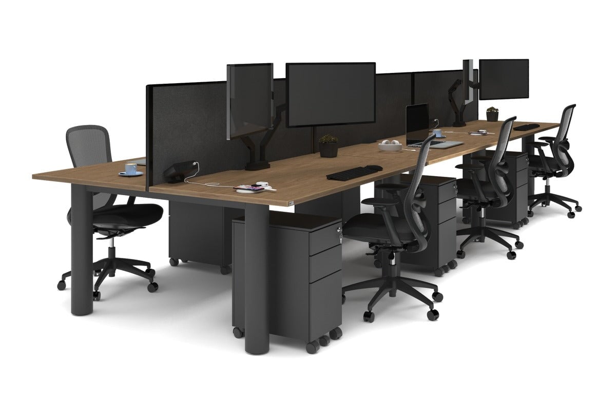 Quadro Cylinder Leg 6 Person Office Workstations [1600L x 800W with Cable Scallop] Jasonl black leg salvage oak moody charcoal (500H x 1600W)