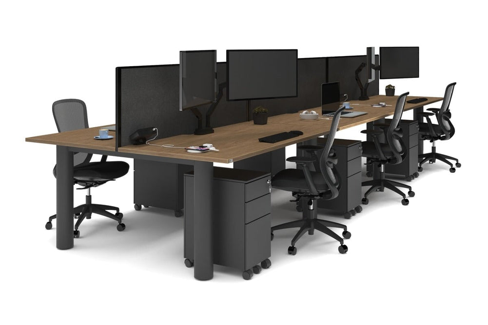 Quadro Cylinder Leg 6 Person Office Workstations [1600L x 800W with Cable Scallop]-black leg salvage oak moody charcoal (500H x 1600W)
