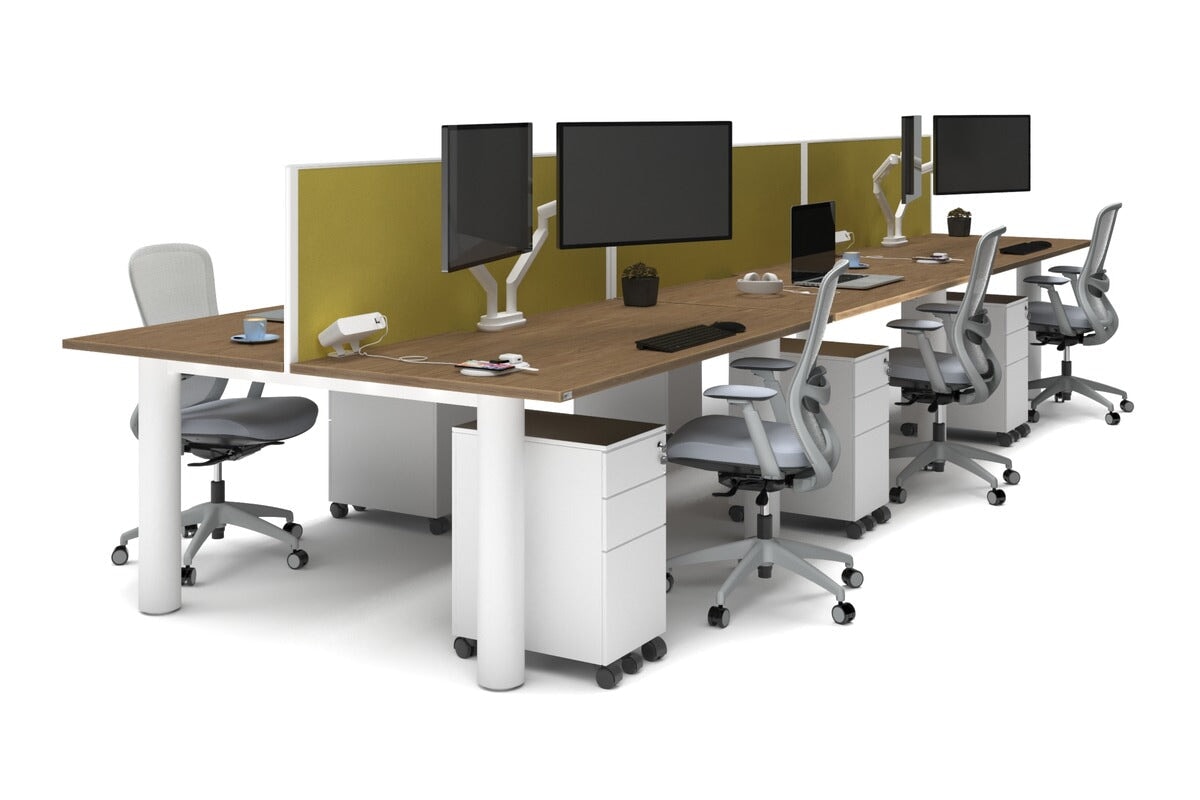 Quadro Cylinder Leg 6 Person Office Workstations [1600L x 800W with Cable Scallop] Jasonl white leg salvage oak mustard yellow (500H x 1600W)