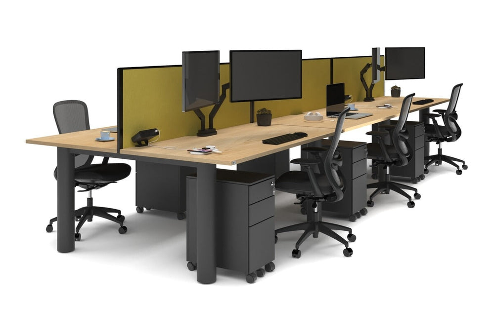 Quadro Cylinder Leg 6 Person Office Workstations [1600L x 800W with Cable Scallop]-black leg maple mustard yellow (500H x 1600W)