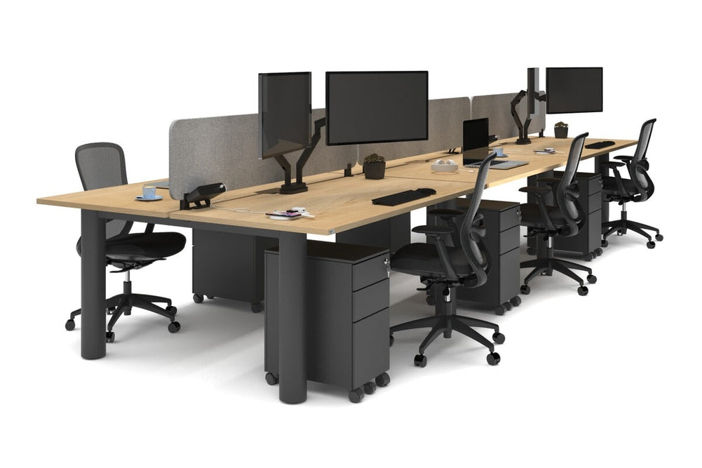 Quadro Cylinder Leg 6 Person Office Workstations [1600L x 800W with Cable Scallop]-black leg maple light grey acoustic panel (400H x 1600W)