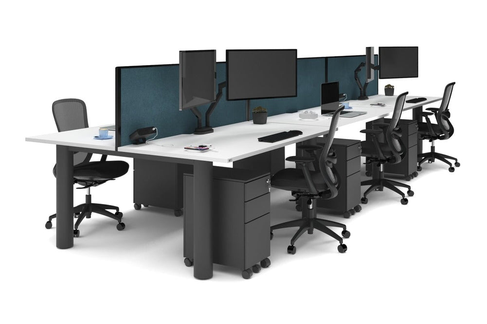 Quadro Cylinder Leg 6 Person Office Workstations [1600L x 800W with Cable Scallop]-black leg white deep blue (500H x 1600W)